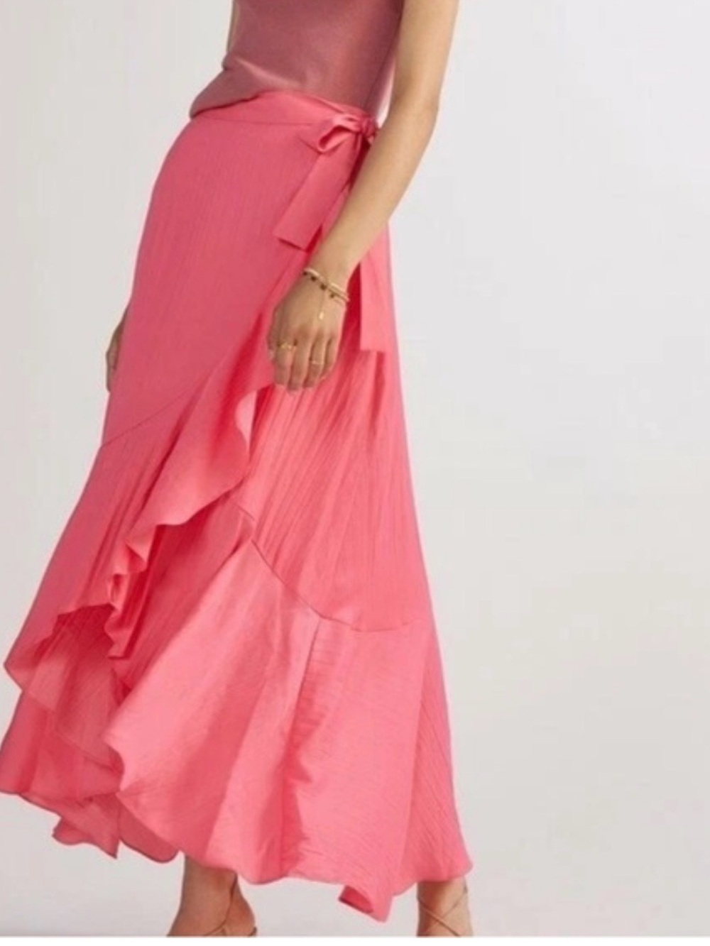 Pink Ruffle Wrap Maxi Skirt